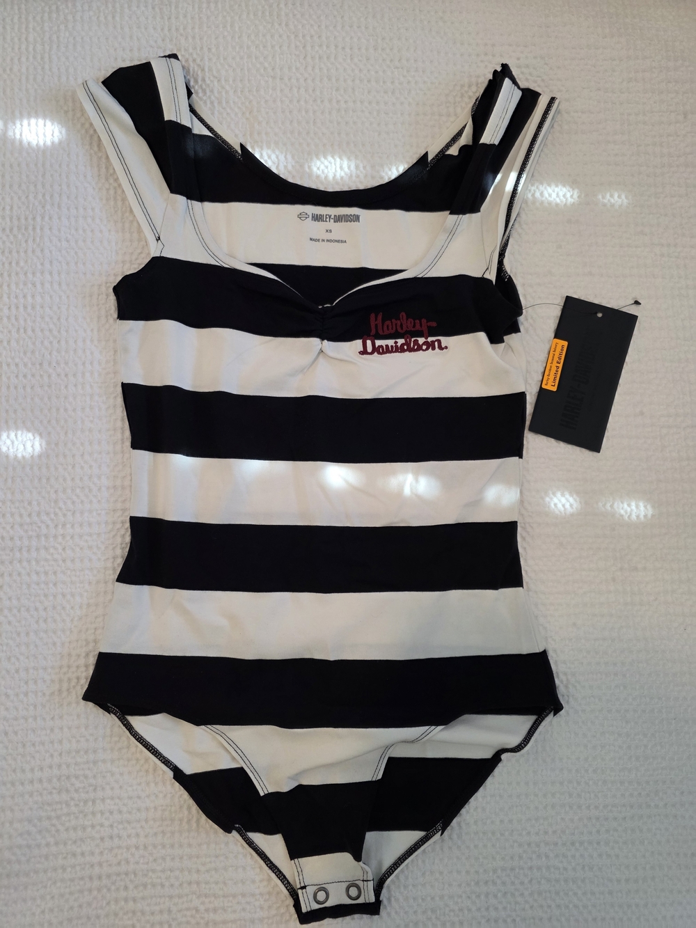 Harley-Davidson Black & White Striped One-Piece Bodysuit